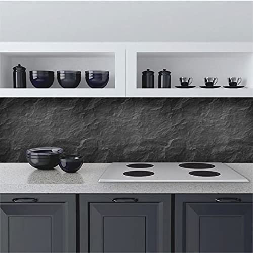 Deco Italia Paraschizzi Adesivo Pietra Nera per Retro fornelli Cucina, Pannello Schienale ignifugo Autoadesivo | 360 x 45 cm