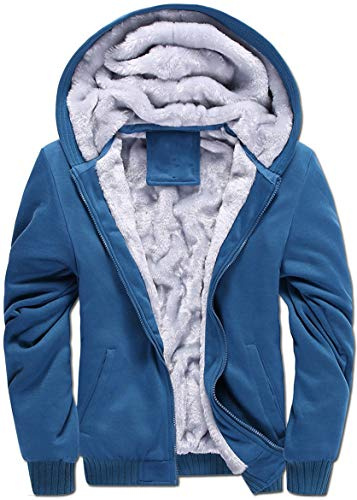 VSUSN Sudadera con Capucha para Hombre con Cremallera Manga Larga Ropa de Abrigo Invierno Cálido Forro Polar Chaqueta Más Dicke Sudaderas con Capucha(Azul,2XL)
