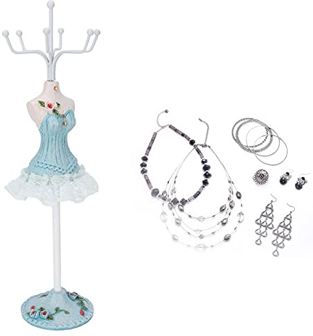 Tomotato Schmuckständer Puppe, Damenfigur Ohrring Halskette Ring Schmuck Organizer Halter mit Drehbarer, Abnehmbarer Halterung Puppenschmuck Turmregal für Mädchen und Frauen(A)