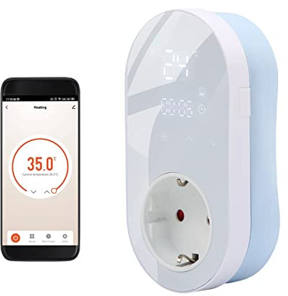 LANRU Termostato,Enchufe de Salida de termostato Digital WiFi Enchufe de Salida de 16A Aplicación Controlador de Temperatura de Enchufe de Control de Voz 5 + 1 + 1 Seis períodos y Modo de calefacció