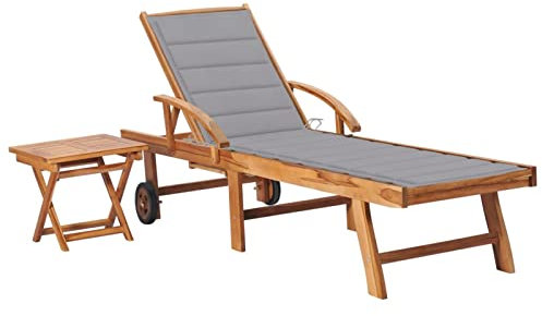ARKEM Sonnenliege mit Tisch und Auflage Massivholz Teak Campingliege Terrassenliege