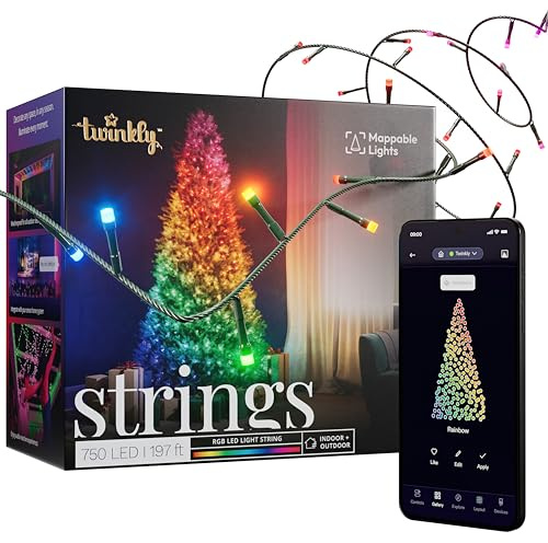 Twinkly Strings 750 RGB-lysdioder, LED-lampor för utomhus- och inomhusbruk, smarta LED-lampor, kompatibel med Alexa och Google Home, IP44, juldekoration, appkontroll, svart kabel, 60 m