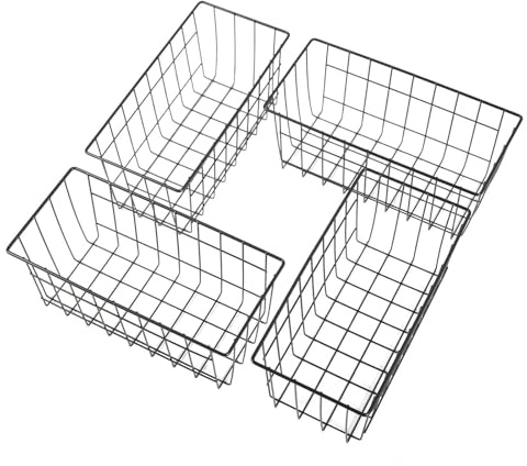4 x Metall-Aufbewahrungskörbe, rechteckig, Wandaufbewahrungsregale Dekorative Wandkörbe Hängeregale Drahtkörbe Küchengitterkörbe aus Metall, schwarz, 30x14x13,3 cm
