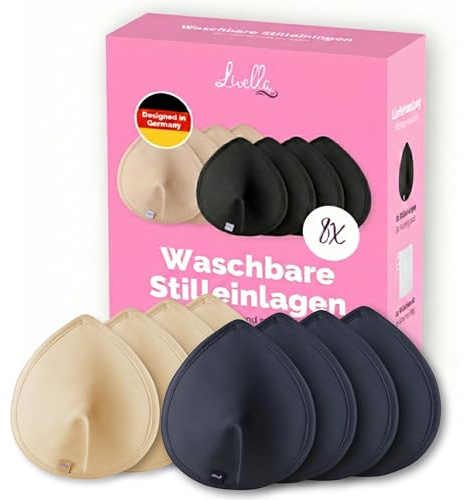 Livella | Coussinets d’Allaitement lavables (8 pcs) / Noyau Absorbant en Fibres Naturelles de Bambou/réutilisables/Filet à Linge Inclus