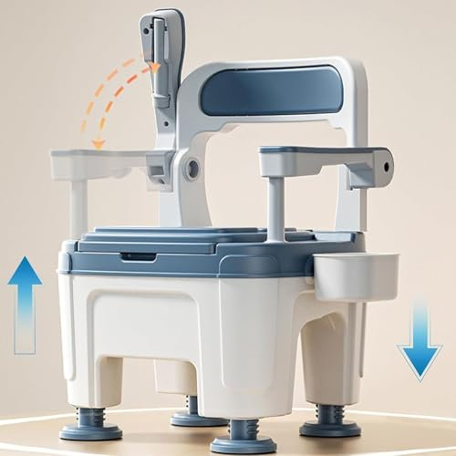 ENWYTE Toilettenstuhl verstellbar mit Armlehnen, rutschfestem Design und Stabiler Unterstützung, tragbar und mobil als Nachttisch verwendbar, ideal für ältere Menschen(Blue)