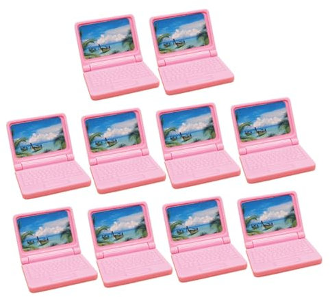 TOYANDONA 10pcs Mini Notebook Computer Doll House Laptop Simulation Scene Accessories Plastic Pink for Micro Landscape DIY Projects