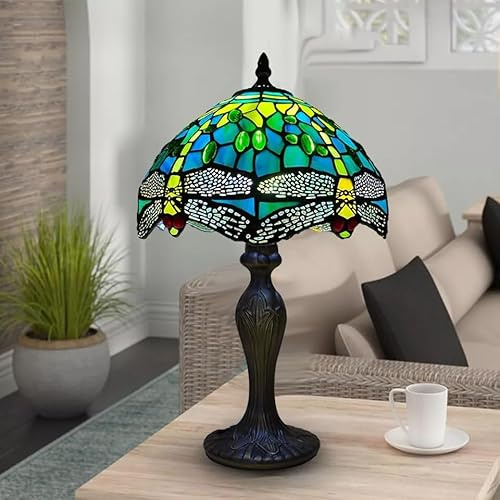 TIFFORA Tiffany Table Lamp – Stained Glass Bedside Lamp, Vintage Art Deco Desk Light for Bedroom, Living Room & Reading, 10 Inch, E27 LED Bulb Compatible Tiffany Style Lamps