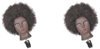 Timcryxient Juego de 2 cabezales de muñeca prácticos para práctica de peinado con abrazadera resistente para maniquí de entrenamiento de peluquería y piel afro negra