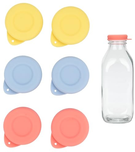 LUVCOSY Silicone Milk Bottle Caps, 48mm Diameter Glass Jug Replacement Lids Fit Stanpac & Libbey & Stock Your Home & The Dairy Shoppe, Leak Proof, Odorless, Reusable Lids (6 Pack, jug not included)