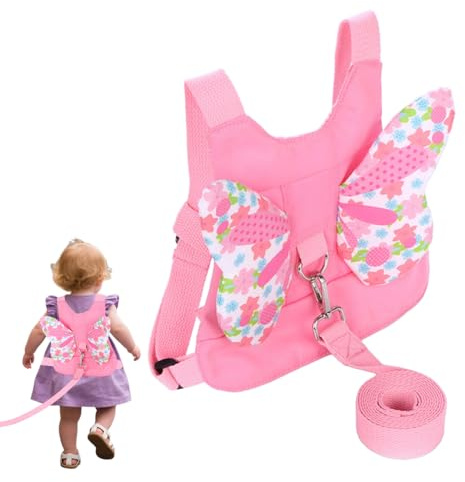 Toddler Leash Harness,Reins for Toddlers Girls,3-in-1 Backpack Leash for Toddlers,Butterfly Wings Design Toddler Reins for Walking 1-3 Years,Adjustable Safety Child Reins for Walking,1-6 Years (Pink)