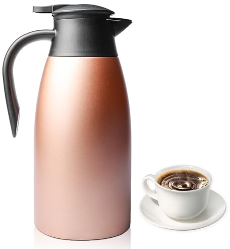 Kaffeekanne Edelstahl: Isolierkanne 2L, Rosa Kaffeekanne Thermoskanne, Doppelwandig Vakuum Haushalt Teekanne Heißwasserflasche Edelstahl für Familie und Büro, Karaffen für Heiße & Kalte Getränke