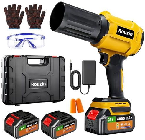 Batteria soffiatore a turbina wireless, con 2 batterie da 4000 mAh, 38,000 giri/min, mini ventilatore portatile per auto, soffiatore elettrico per foglie, neve e polvere