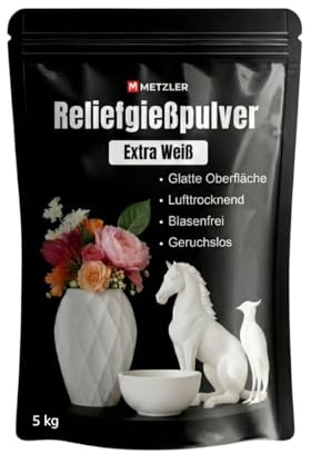 Metzler Polvere di colata bianca da 5 kg, in ceramica fine per colata, indurente all'aria, inodore, indeformabile e ad asciugatura rapida, polvere di colata in rilievo per stampi in silicone e lavori