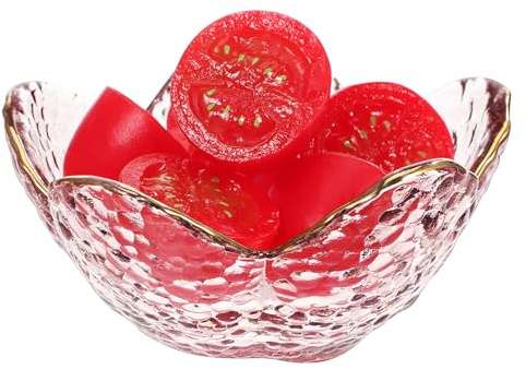 Healifty Cherry Blossom Small Pink Glass Jewelry Tray Decorative Ring Holder Dish Candy Bowl for Office Desk and Home Storage