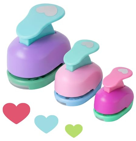 INNAL Set of 3 heart motif punches, paper punches, heart motif hole punches, punches (9 mm, 15 mm, 25 mm) for paper, DIY, scrapbook, photo album, craft, greeting cards (random colour)