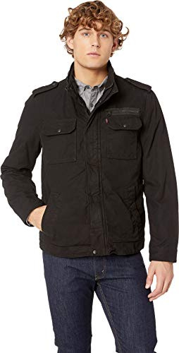 Levi's Men's Washed Cotton Two Pocket Military Jacket (Standard and Big & Tall), Black, X-Large