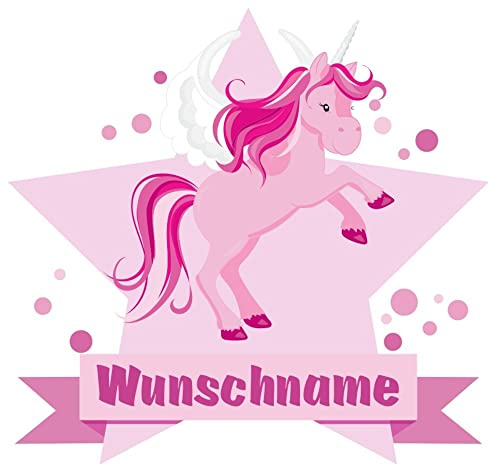 Samunshi® Großes rosa Einhorn Aufkleber mit Namen Autoaufkleber Namensaufkleber Kinder - 10x8,8cm mehrfarbig