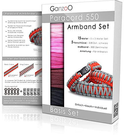 Ganzoo Paracord 550 Armband Set selbst knüpfen, Bastelset, Knüpfset, DIY Bracelet mit Klickverschlüssen und Anleitung, Lanyard Armband selber Machen, Parachute Cord