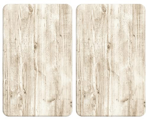 WENKO Herdabdeckplatte Universal Natural Look, 2er Set Herdabdeckung für alle Herdarten, Gehärtetes Glas, 30 x 52 cm, Mehrfarbig