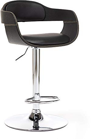 Mingone Barstuhl Holz Barhocker Tresenhocker Höhenverstellbar Drehbar Arbeitshocker Designer Hocker mit Rückenlehne und Fußstütze mit PU,Schwarz