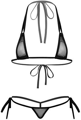 Alvivi Microkini dam sexig genomskinlig bikini bh grimma och stringtrosa treprickig tankini tvådelad baddräkt handvirkad monokini underkläder set