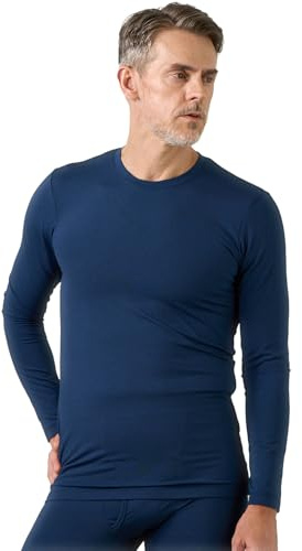LAPASA Herr fleece termoundertröja, termounderkläder överdel 1 & 2-pack funktionella underkläder lätt/varm/extra varm (Thermoflux M09/M55/M26), M09: Blå melerad (lätt, 1-pack), S