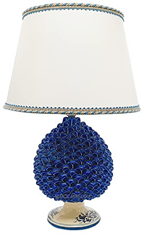 sicilia bedda - Lampada Pigna Siciliana in Ceramica di Caltagirone Completa di Paralume - Prodotto realizzato interamente a Mano - Articolo Firmato (Lume Blu H 30x18)