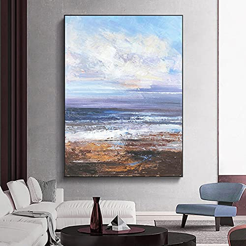 Ölbilder Auf Leinwand Handgemalt,Ruhige Küste Lila Skyline Meer Textur Große Ölgemälde Kunst Moderne Abstrakte Kunstwerke Leinwand Wandkunst Gemälde Wohnzimmer Schlafzimmer Wohnkultur Bilder U