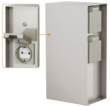 ledscom.de Garten Colonne de Prises POMI pour l'extérieur, IP44, capteur crépusculaire, 3X, Acier Inoxydable, INOX, carrée, 23 cm