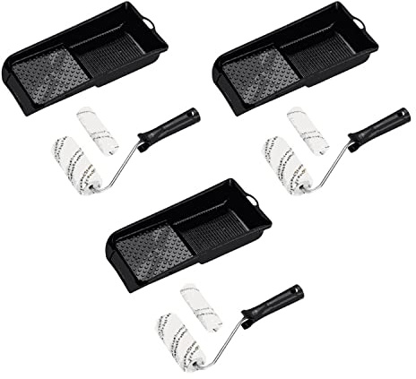 SET: 3 x Lackrolle, Ersatzrolle und Farbwanne - hohe Reichweite, zügiges Arbeiten, lange Polhöhen - für Holzschutzfarbe, Holzlasur, Holzöl, Grundierung, Dünn- und Dickschichtlasuren - BEKATEQ BE-40W