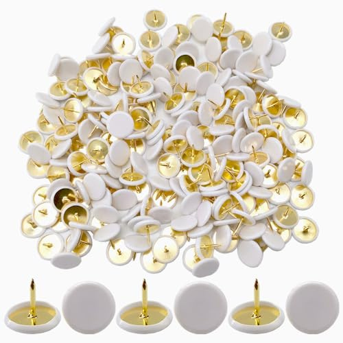 Ruidee150 Pezzi Puntine a Testa Tonda Puntine da Disegno Puntina a Testa Tonda in Metallo Rivestito in Plastica Chiodi da Tappezzeria per Divani Lavagne Sughero Mobili(CTD/White)