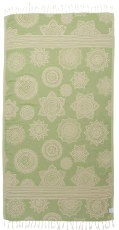 InfuseZen Organic Turkish Cotton Bath & Beach Towel - Olive Mandala