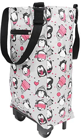 Luqeeg Portable Foldable Shopping Cart, Dual Purpose Hand Cart, Grocery Carts with Shopping Bag, Black, Metal Frame & Wheels, 4 Swivel Casters, 1 Shelf, Ideal for Seniors, Outdoor & Picnics