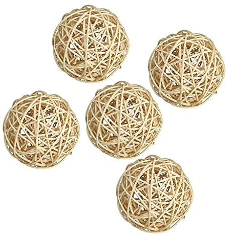 JISADER 5 Pièces 7 Cm en Osier Rotin Boule de Vigne Bricolage Ornements Artisanat Embellissement, Bois bohu, 7cm