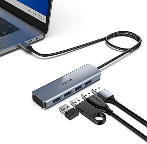 USB C Hub, HOPDAY 4-Port USB 3.2 Hub, USB C Splitter Multiport Adapter Data Hub 10 Gbps avec câble étendu de 50 cm pour MacBook Air/Pro, iMac, iPad Pro, Dell, HP, Surface et Appareil USB C