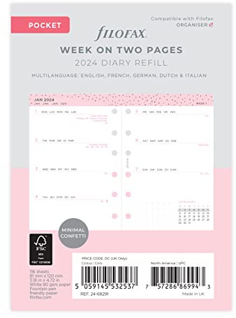 FILOFAX Kalendereinlage Confetti week to view Illustrated Diary Refill Pack Pocket 2024