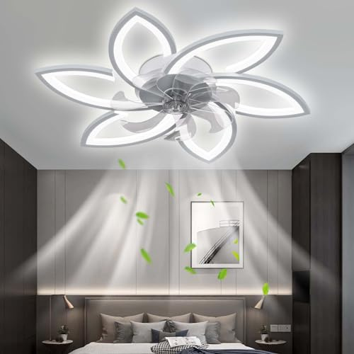 OMGPFR Modern Stumm Deckenventilator mit Beleuchtung, LED Dimmbar Ventilator Deckenleuchte mit Fernbedienung Licht für Wohnbereich Schlafzimmer, 6 Geschwindigkeiten Einstellbar, Weiß 78CM