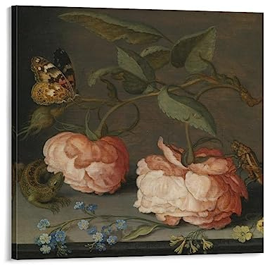 Balthasar Van Der Ast Art Print Poster Floral Botanical Still Life Poster Gifts Canvas Painting Poster Wall Art Decorative Picture Prints Modern Decor Framed-unframed 24x24inch(60x60cm)