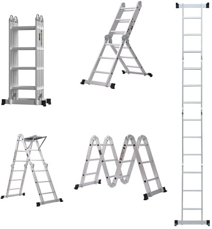 4.7m Folding Ladder Multi-Purpose Aluminium Extension with Safety Platform, 7 in 1 Step Heavy Duty Combination EN 131 Standard