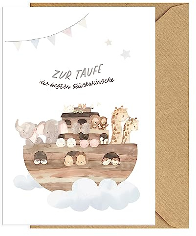 KOKO&LORA® Glückwünschkarte mit Umschlag • zuckersüßes Motiv mit Kraftpapier-Kuvert (Arche Noah, 148 mm x 105 mm)