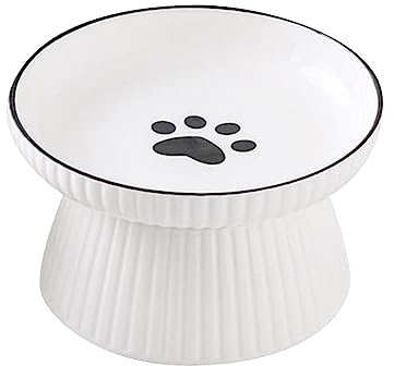 Factorys Pet Keramiknapf, Haustiernapf, Katzennapf, großer Katzennapf mit hohem Fuß (White, One Size)