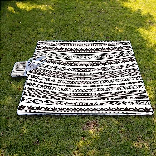 Picknickdecke Wasserdicht 200x300cm,Große Faltbare Tragbare Strandunterlage Picknickdecke,Ultraschall-Punktbügelprozess,Maschinenwaschbar Mehrzweck für Camping,Wandern,Park,Strand,Schwarze Streifen