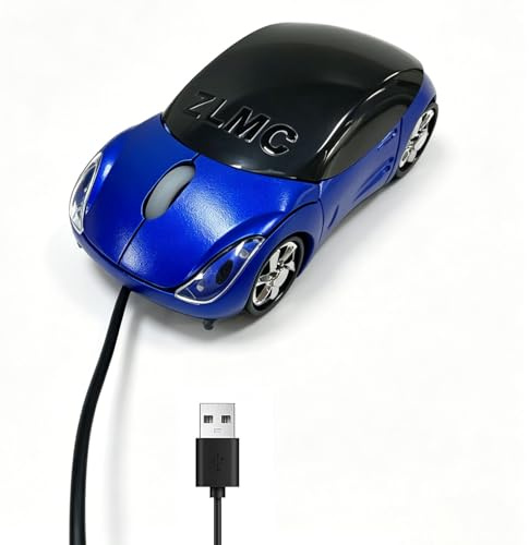 ZLMC Petite souris optique filaire USB en forme de voiture de sport, 1 000 dpi, 2 phares, Plug and Play, pour ordinateur portable ou bureau, bureau, maison, école, cadeau (bleu)