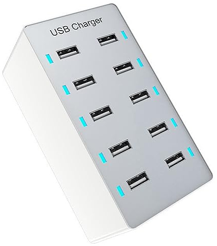 AutoSwan 1 PCS 50W USB Multiport Charger Fast Charge Charger Hub 10 Port Fast Charge Charger Charge Desktop Dock Charger Blanc (EU)