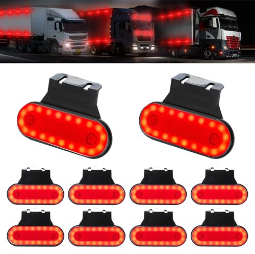 Teguangmei 10 PCS Feux de Gabarit LED avec Supports en Caoutchouc 12-24V Feux de Position Latéraux 20 LED Latérale Avertissement Lumière pour Remorque Voiture Véhicule Camion Van (Rouge)