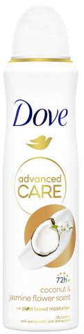 Dove Deodorant Spray Advanced Care Go Fresh Jasminkokosnöt och blommor, fuktgivande och hudvänlig formel, alkoholfri, torr hud i upp till 72 timmar, deodorant för män och kvinnor, 150 ml
