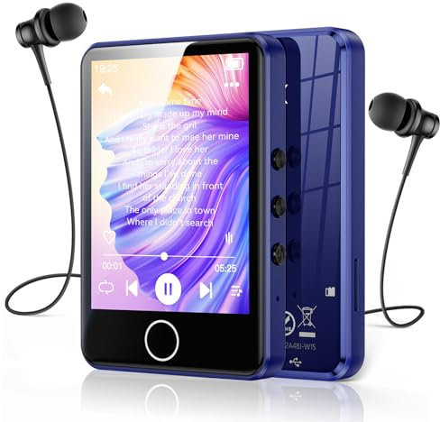 AGPTEK 64GB MP3 Player Bluetooth 5.3 mit 2,8 Zoll Full-Touchscreen, Tragbarer HiFi Musik mit Lautsprecher, FM-Radio, E-Book, Line-in-Aufnahme, Unterstützung bis zu 128 GB, Dunkelblau