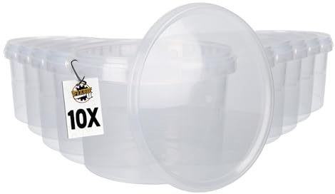 10 Eimer mit Deckel 3 Liter Rund Transparent | Kunststoff Eimer Lebensmittelecht, luftdicht und stabil | Leer Eimer mit Griff und Deckel für Lebensmittel Chemie Waschpulver Klebstoffe geeignet