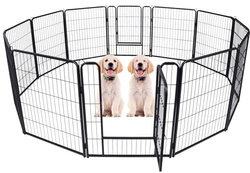 XINZI 80cm Höhe Hundelaufställe Freilaufgehege Welpenlaufstall mit Türen & Erdanker Modular Hundezaun Metall Welpengitter Garten Tierlaufstall für Außen- und Innenbereich (12 Elemente)
