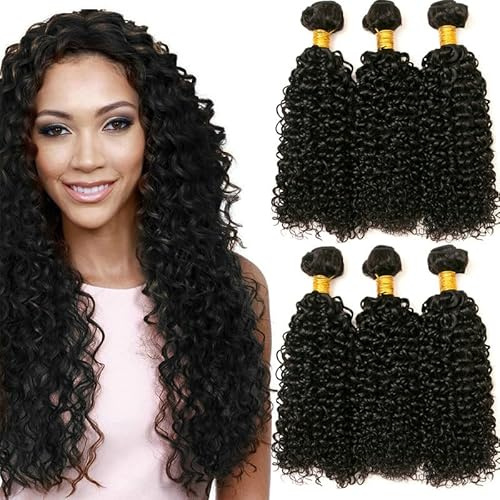 Kinky Curly Hair Bundles Für Schwarze Frauen 100% Echthaar Brasilianisches Haar Naturhaar Doppelt gewebt Menschliches Haar Naturhaar für Voluminöse Haarverlängerung 3er-Set 300g 14/14/14 Zoll